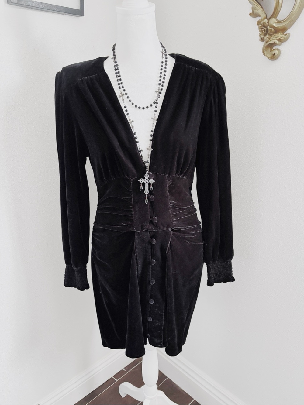 Zara Elegant Black Velvet Button-Front Midi Dress Size Small